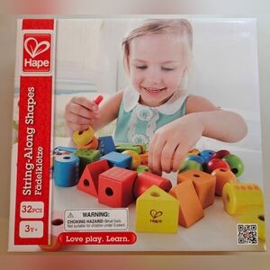 Hape String Shapes Wooden Toy Blocks in 32 Pieces, 3+ Years, Water Based Paint